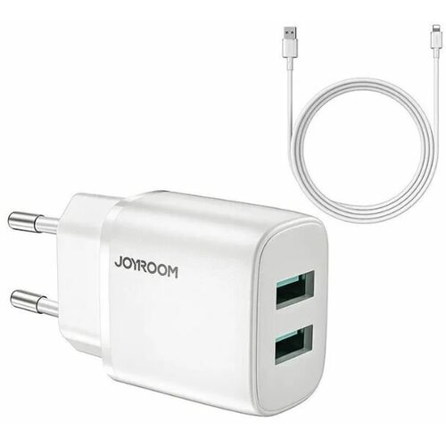 Сетевое зарядное устройство + кабель для iphone Lightning Joyroom L-2A123 2USB 2.4A белый