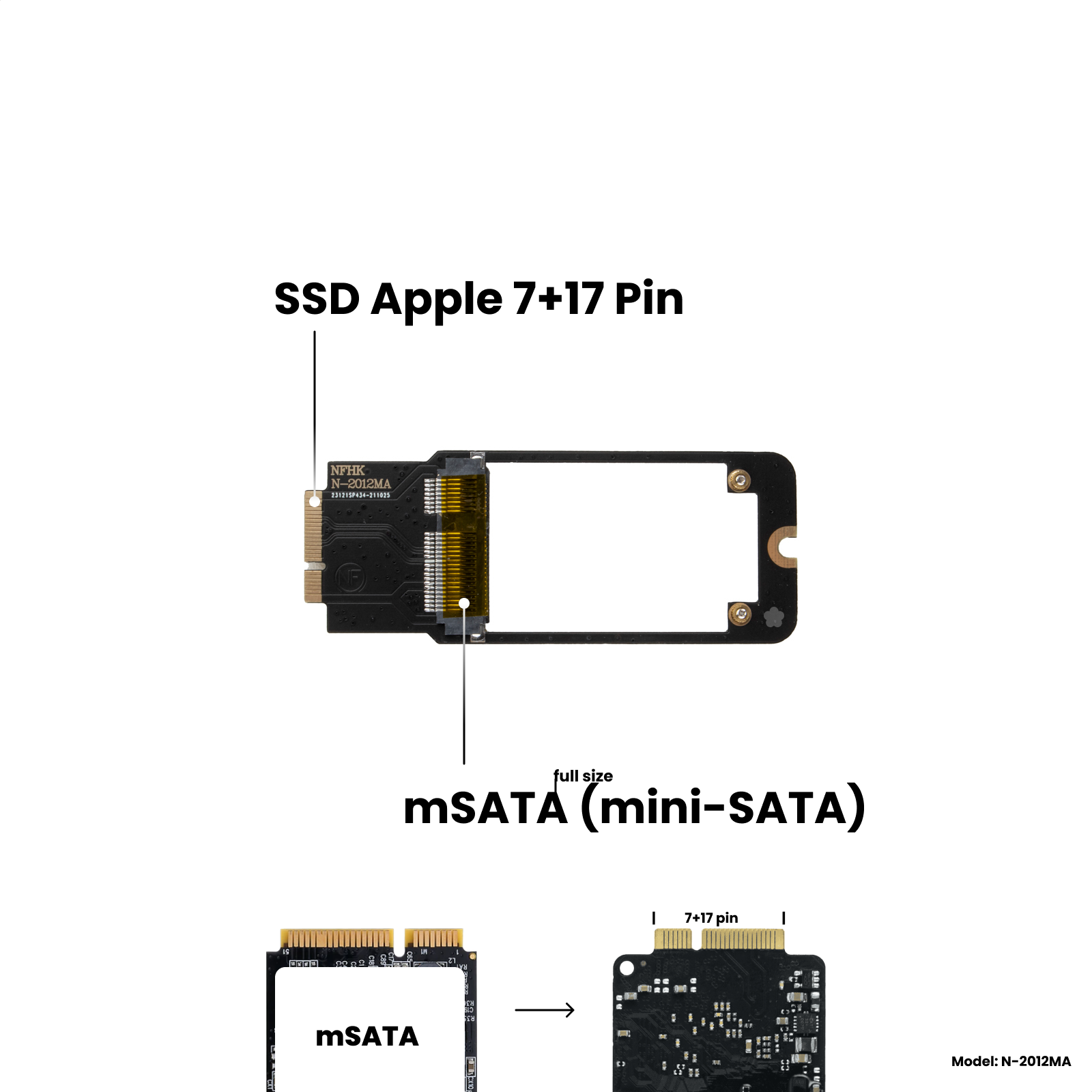 Адаптер-переходник для установки SSD mSATA (mini-SATA) в разъем 7+17 Pin на MacBook Pro Retina 13/15" iMac 21.5/27" Mid 2012 - Early 2013 черный