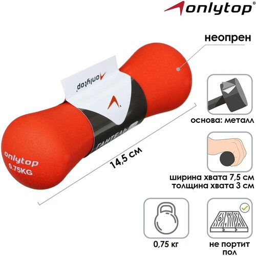 Гантель неопреновая ONLYTOP, 0,75 кг, цвет красный гантель неопреновая es 0394 sportelite 4кг красный