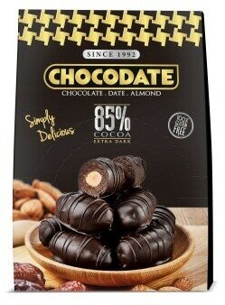 Конфеты CHOCODATE финики с миндалем в бельгийском экстра горьком шоколаде 85% какао,нетто 100 г - фотография № 5
