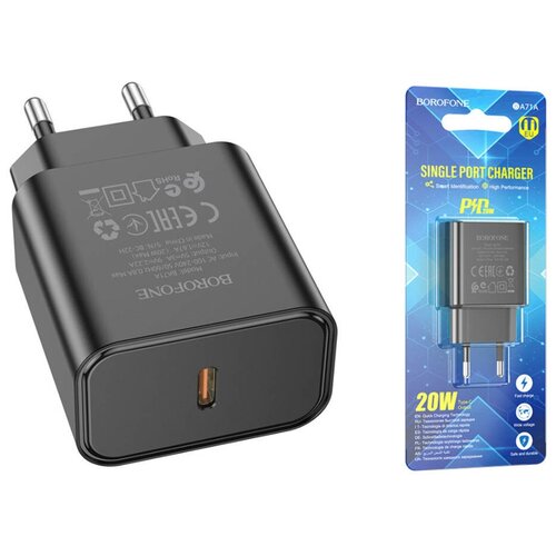 Сетевое зарядное устройство USB-C BOROFONE BA71A PD 20W (черный) сетевое зарядное устройство borofone ba71a pd20w qa3 0 черное