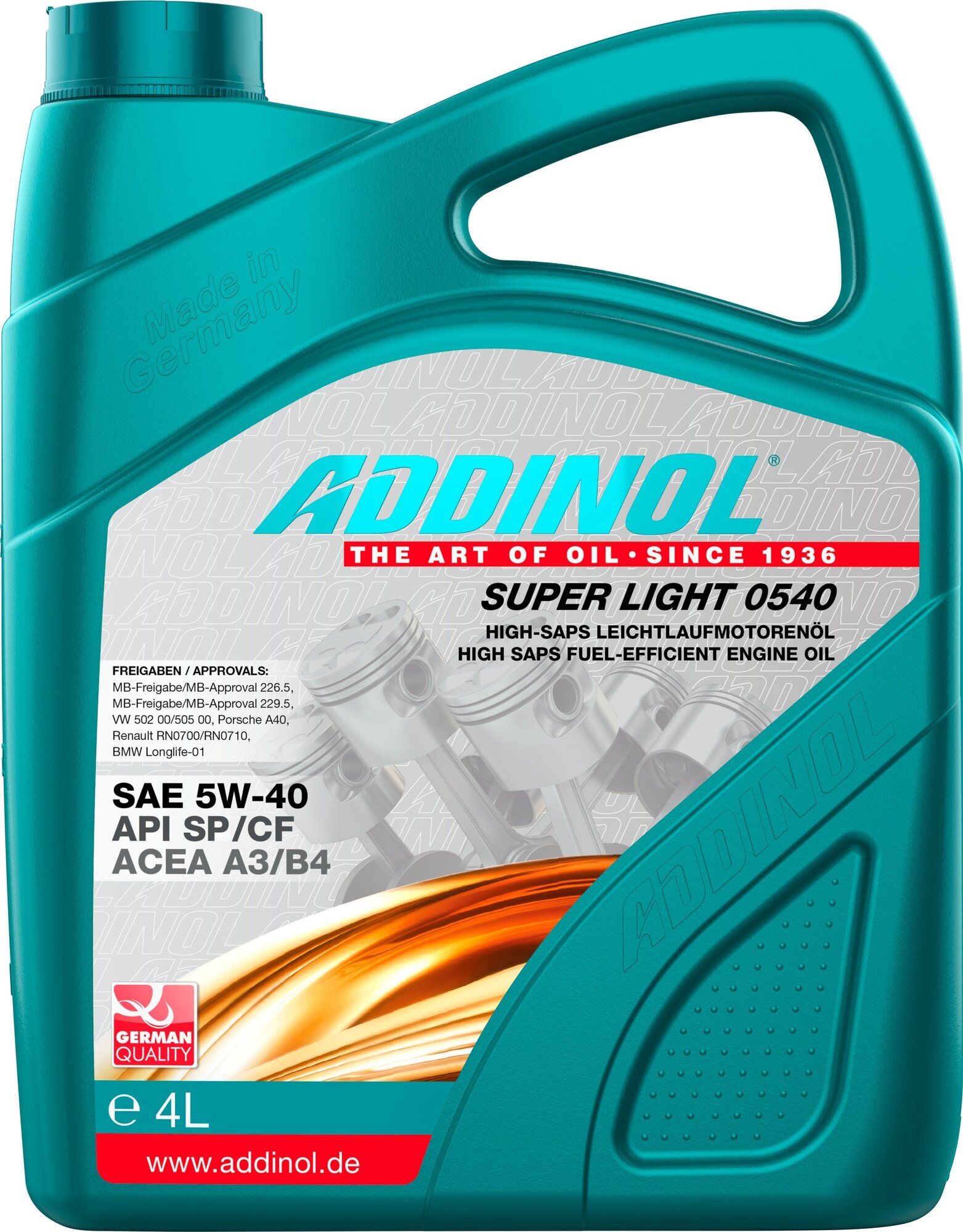 Синтетическое моторное масло ADDINOL Super Light 0540 SAE 5W-40, 4 л, 1 шт.