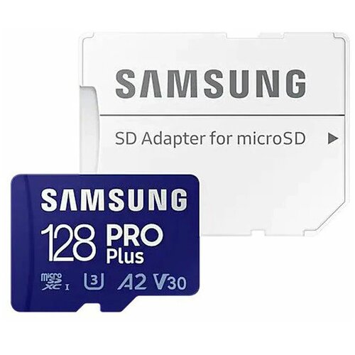 Карта памяти Samsung microSDXC 128 ГБ Class 10, V30, A2, UHS-I U3, R/W 160/120 МБ/с, адаптер на SD, 1 шт., синий