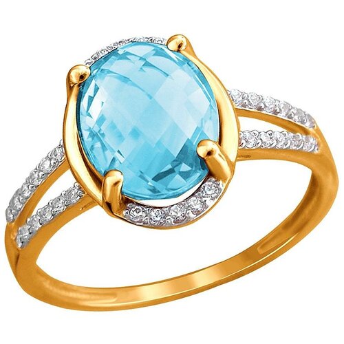 фото Кольца эстет золотое кольцо с топазом, фианитами