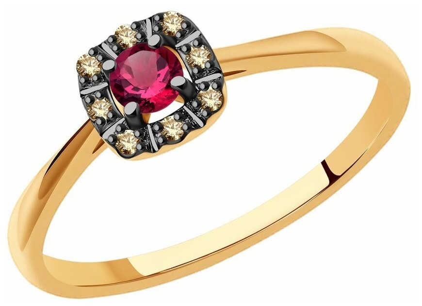 Кольцо SOKOLOV, красное золото, 585 проба, бриллиант, рубин