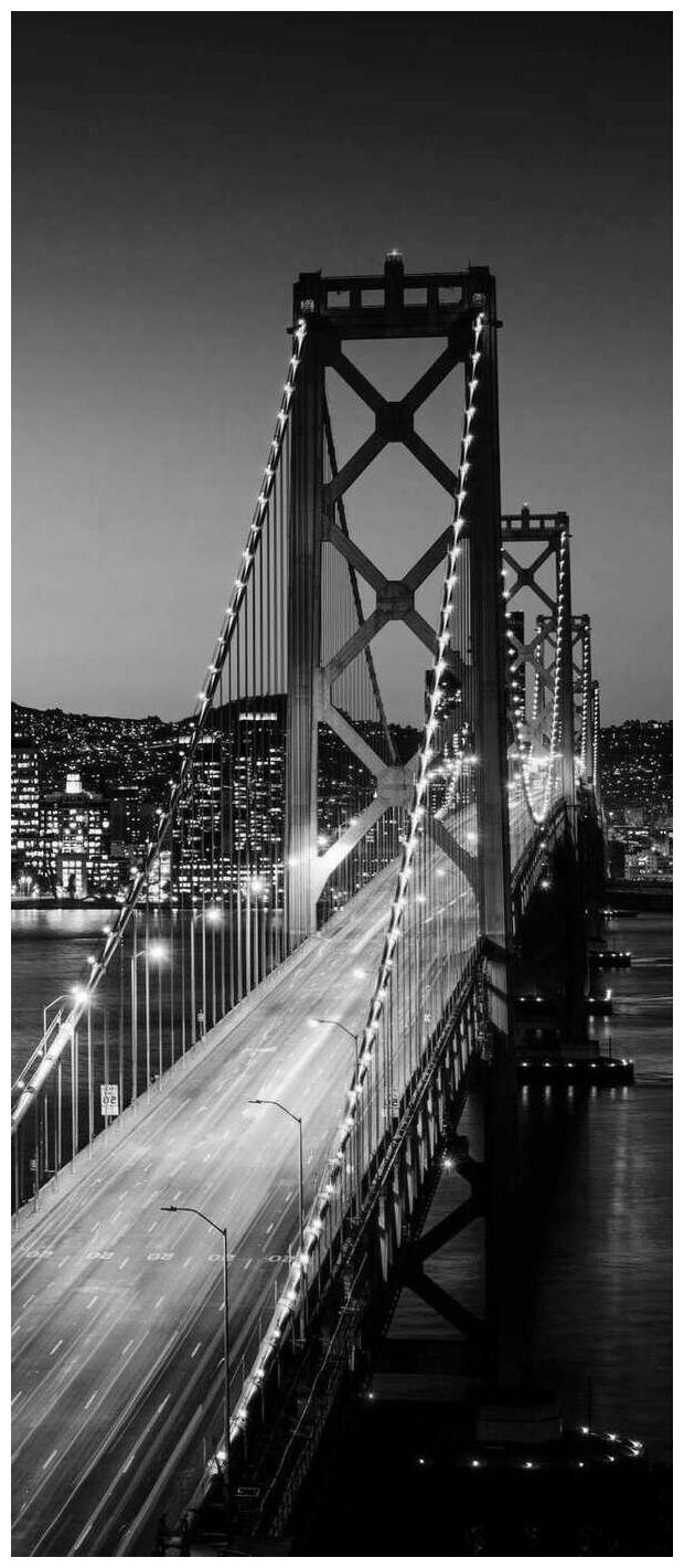 Самоклеящиеся фотообои "Сан-Франциско, мост на закате", размер: 90x210 см, эффект: черно-белый, отраженный
