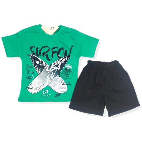 Комплект одежды , футболка и бриджи, повседневный стиль, размер 98 см, черный, зеленый