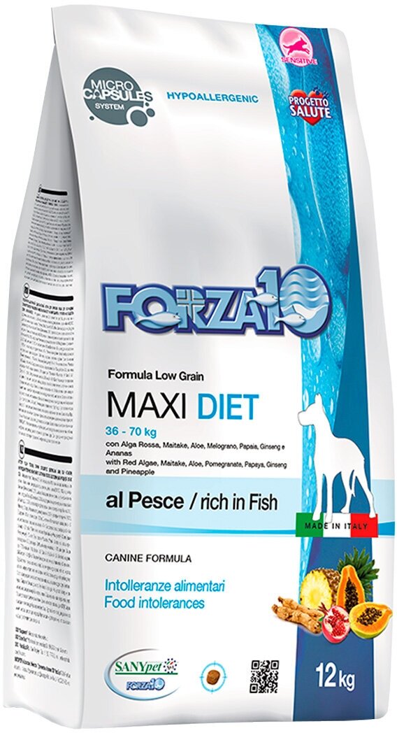 Сухой корм для собак Forza10 Diet Maxi при чувствительном пищеварении, гипоаллергенный, рыба 12 кг (для крупных пород) - фотография № 13