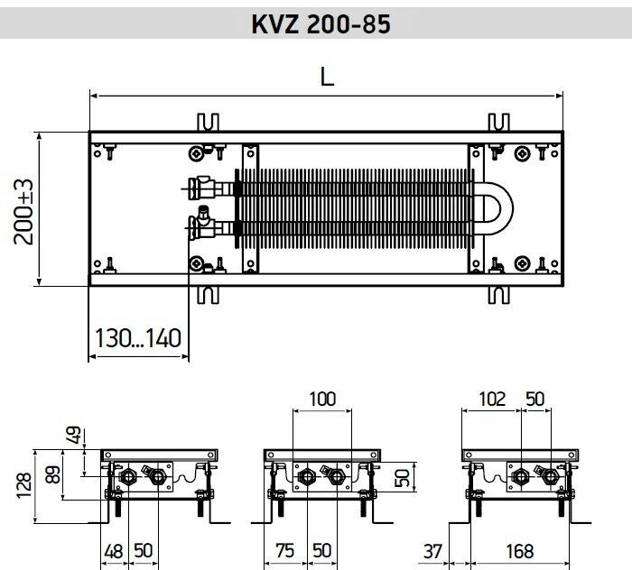 Водяной конвектор Techno Usual KVZ 200-85-1400 окантовка серебро, без решетки /внутрипольный/встраиваемый/ - фотография № 4