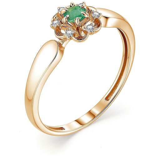 фото Алькор кольцо с изумрудом и бриллиантами из красного золота 13328-101, размер 17.5