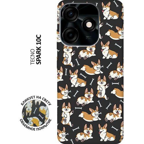 Матовый чехол Corgi Pattern для Tecno Spark 10C / Техно Спарк 10С с 3D эффектом черный матовый чехол i can для tecno spark 10c техно спарк 10с с 3d эффектом черный