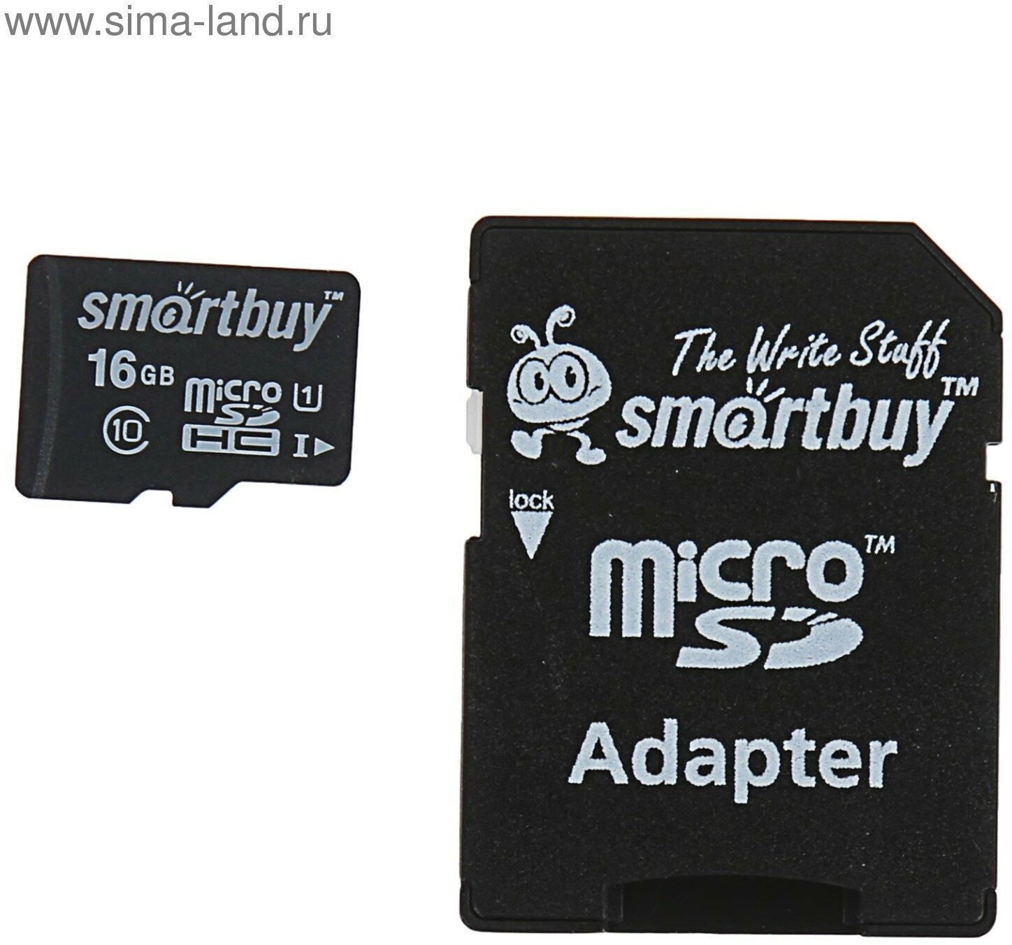 Карта памяти Smartbuy microSD, 16 Гб, SDHC, класс 10, с адаптером SD