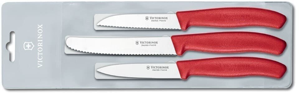 Набор из 3 ножей VICTORINOX Swiss Classic: 2 ножа для овощей 8 см, столовый нож 11 см, красная ручка