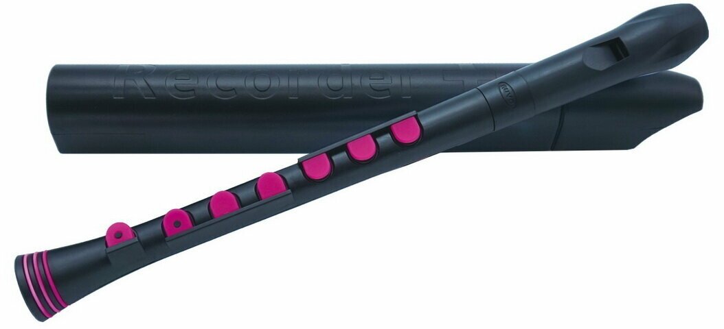NUVO Recorder+ Black/Pink with hard case блок-флейта сопрано, строй С, немецкая система, накладка на клапана, материал АБС пластик, цвет чёрный/розовы