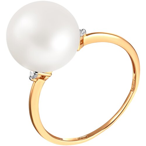 Кольцо ПримаЭксклюзив красное золото, 585 проба, жемчуг, фианит, размер 18.5