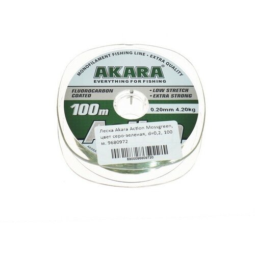 фото Леска akara action mossgreen, диаметр 0.2 мм, тест 4.2 кг, 100 м, серо-зеленая