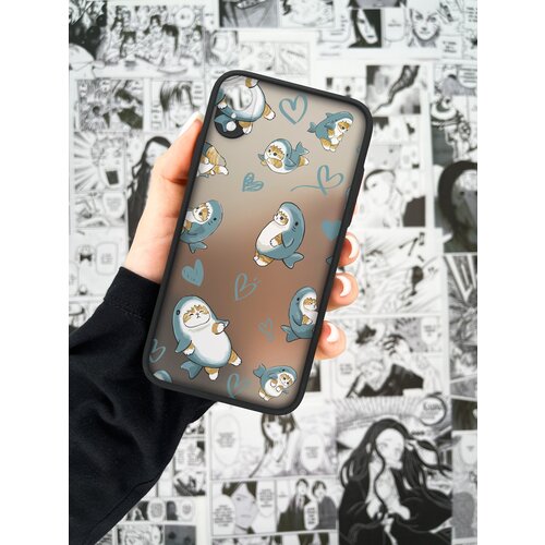 Чехол для iPhone XR дизайн "Животные/Animals" (Котики в акулах, 01)