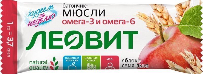 Батончик-мюсли Леовит Худеем за неделю Яблоко с семенами льна 30 г