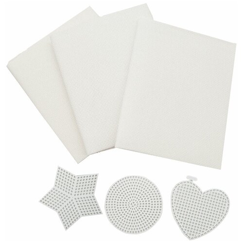 фото Комплект канвы для вышивания 14, 16, 18 каунтов, белого цвета, bestex + набор пластиковой канвы в подарок