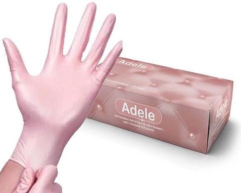 Перчатки нитриловые перламутрово-розовые ADELE размер S, 50 пар/упк