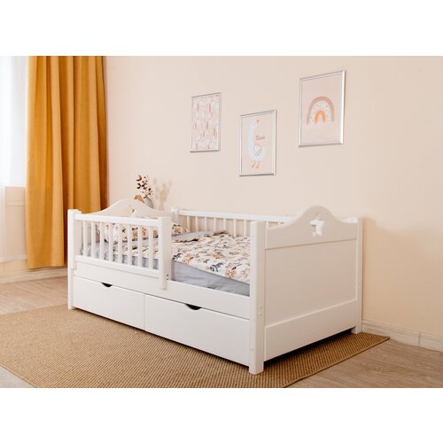 Кровать детская Радость С звездой (с ящиками, с бортиком, для детской, белая, деревянная), 160х80 см