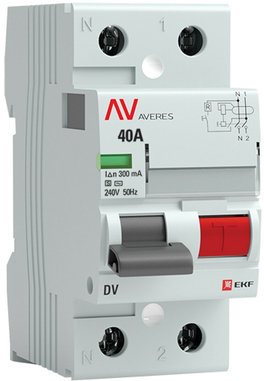 Устройство защитного отключения DV 2P 40А-300мА (S) EKF AVERES