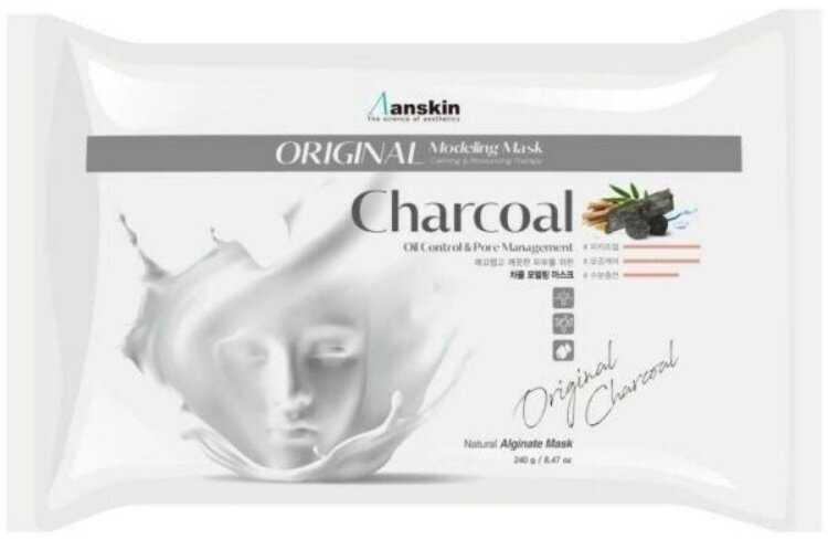 Anskin Альгинатная маска для кожи с расширенными порами Charcoal Modeling Mask, 240 гр.