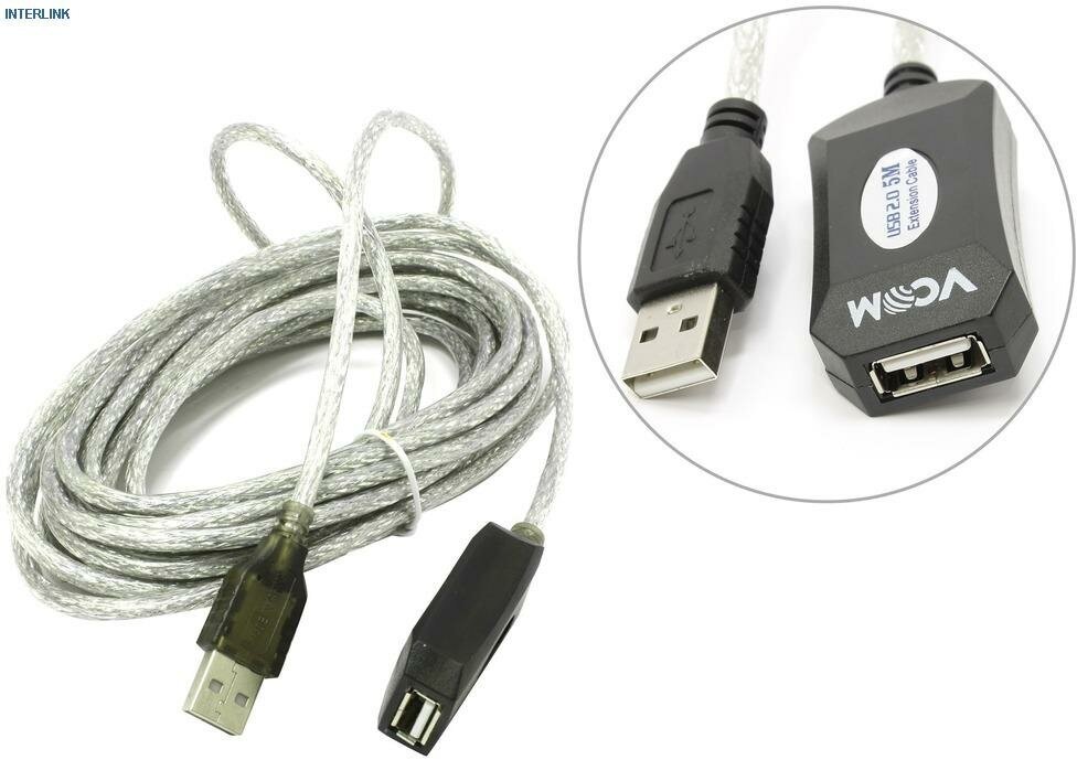 Кабель интерфейсный USB 2.0 удлинитель VCOM - фото №1