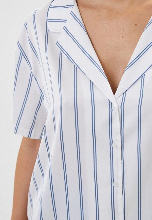 Блузка-рубашка oversize домашняя с коротким рукавом Befree 2326414001-42-S голубой принт размер S - фотография № 4