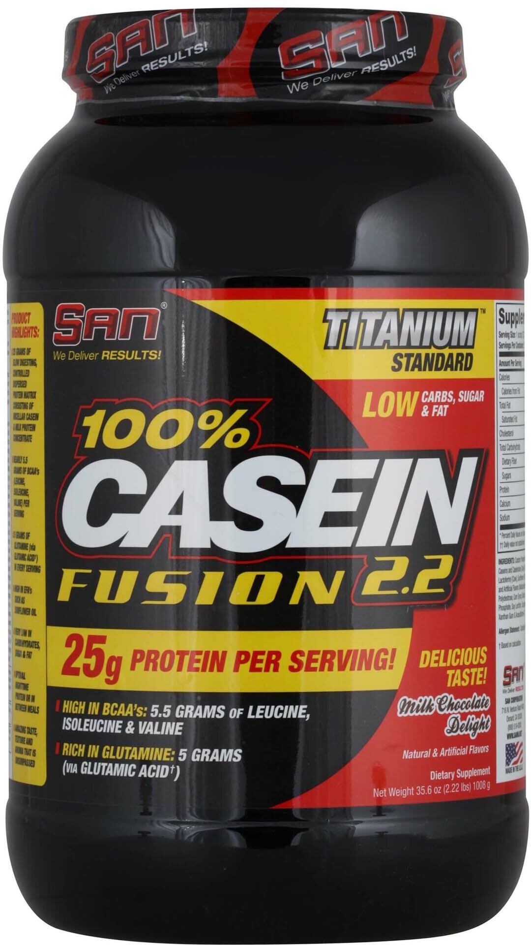 Казеин SAN 100% Casein Fusion, ваниль, 2000 г - фото №4