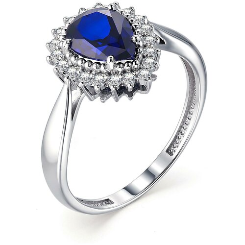 фото Алькор кольцо с сапфиром и бриллиантами из белого золота 13154-230, размер 16.5