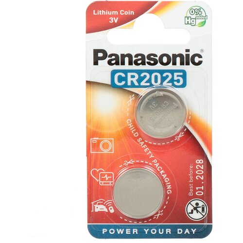 Батарейка Panasonic, CR2025, Power Cells, литиевая, 3 В, блистер, 2 шт, УТ-00000237 батарейка panasonic cr2025 2 pin