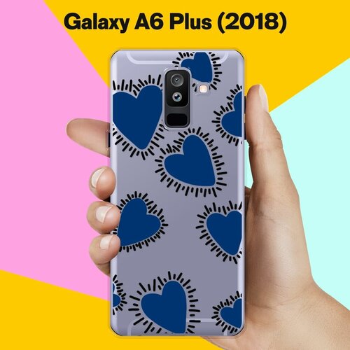 Силиконовый чехол на Samsung Galaxy A6 Plus (2018) Синий сердца / для Самсунг Галакси А6 Плюс силиконовый чехол на samsung galaxy a6 plus 2018 лягушки для самсунг галакси а6 плюс