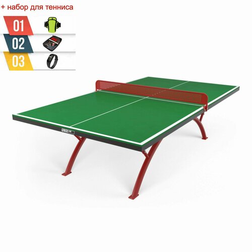 Антивандальный теннисный стол UNIX Line 14 mm SMC (Green/Red) + набор для тенниса