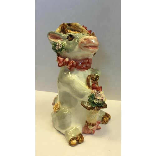 Статуэтка Корова в шляпе 12х65х7см фаянс авторская керамика ручная работа 2100₽