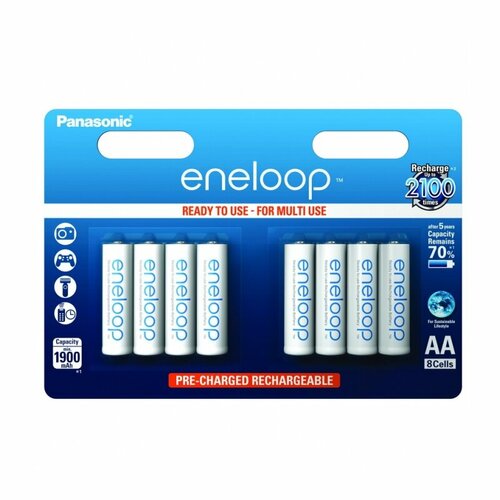 Аккумулятор PANASONIC Eneloop AA 1900 8BP (BK-3MCCE/8BE) аккумулятор panasonic eneloop bk 3mcce 8be 1900мач aa bl8 8шт