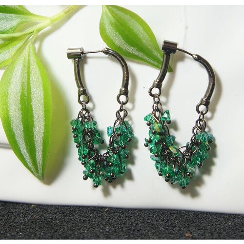 Серьги с подвесками , стекло, минеральное стекло, размер 50 мм, зеленый