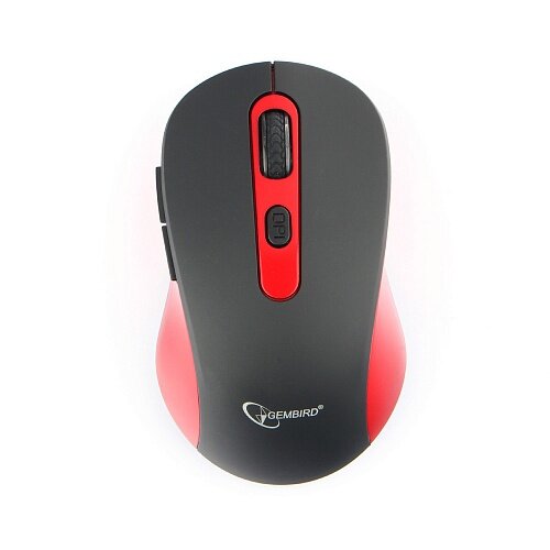 Мышь беспроводная, чёрный/красный, 5кн.+колесо-кнопка, 800/1200/1600DPI, 2.4ГГц, Gembird