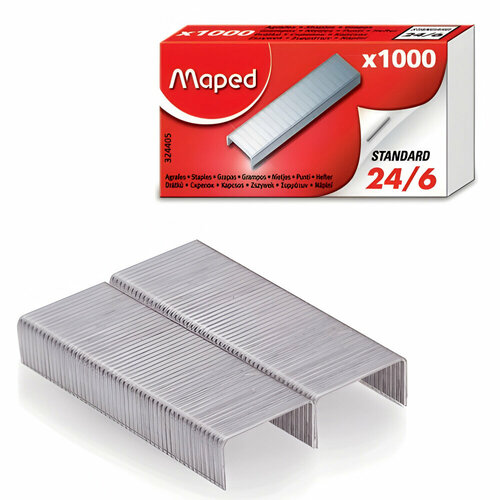 Скобы для степлера №24/6, 1000 штук, MAPED (Франция), до 20 листов, 324405 упаковка 36 шт.