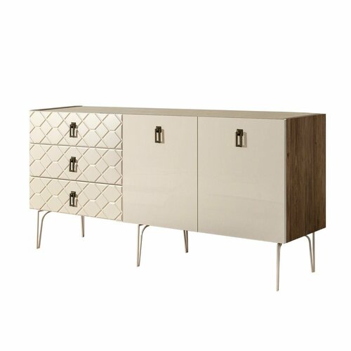 Комод для гостиной 1.6 м Bogemia Woodline Fa (Слоновая кость) (Novabuk/Черный) БМКМ-4