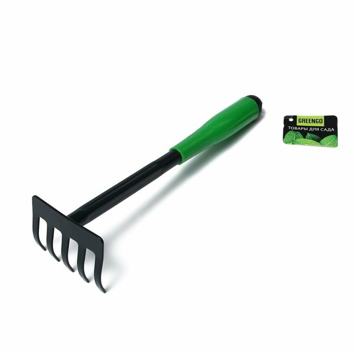 Изображение Грабли Greengo - Малые, прямые, для сада, 5 зубцов, длина 30 см, металл, пластиковая ручка, 1 шт.