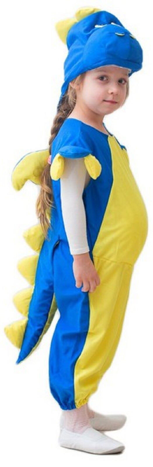 Карнавальный костюм детский "Дракончик", праздничный наряд для мальчика и девочки (шапка, комбинезон, набивной живот), 3-5 лет, рост 104-116 см