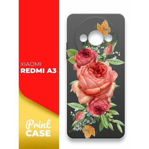 Чехол на Xiaomi Redmi A3 (Ксиоми Редми А3) черный матовый силиконовый с защитой (бортиком) вокруг камер, Miuko (принт) Розовые Розы чехол на xiaomi redmi a3 ксиоми редми а3 черный матовый силиконовый с защитой бортиком вокруг камер miuko принт мишка гитара