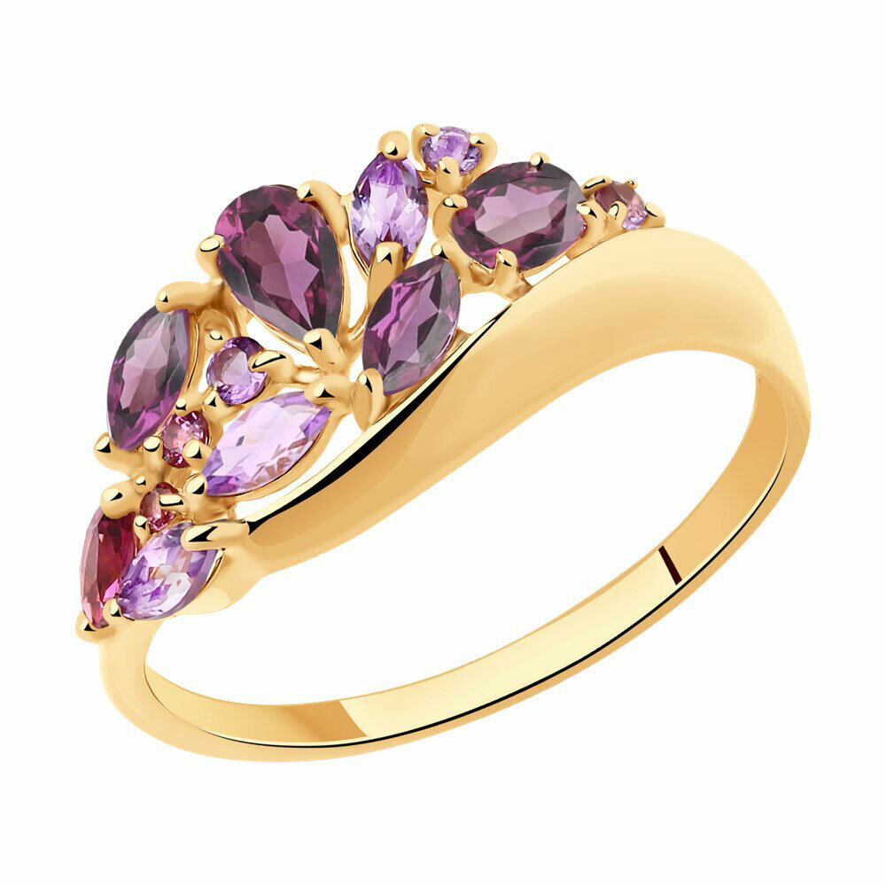 Кольцо Diamant online, красное золото, 585 проба, родолит, аметист
