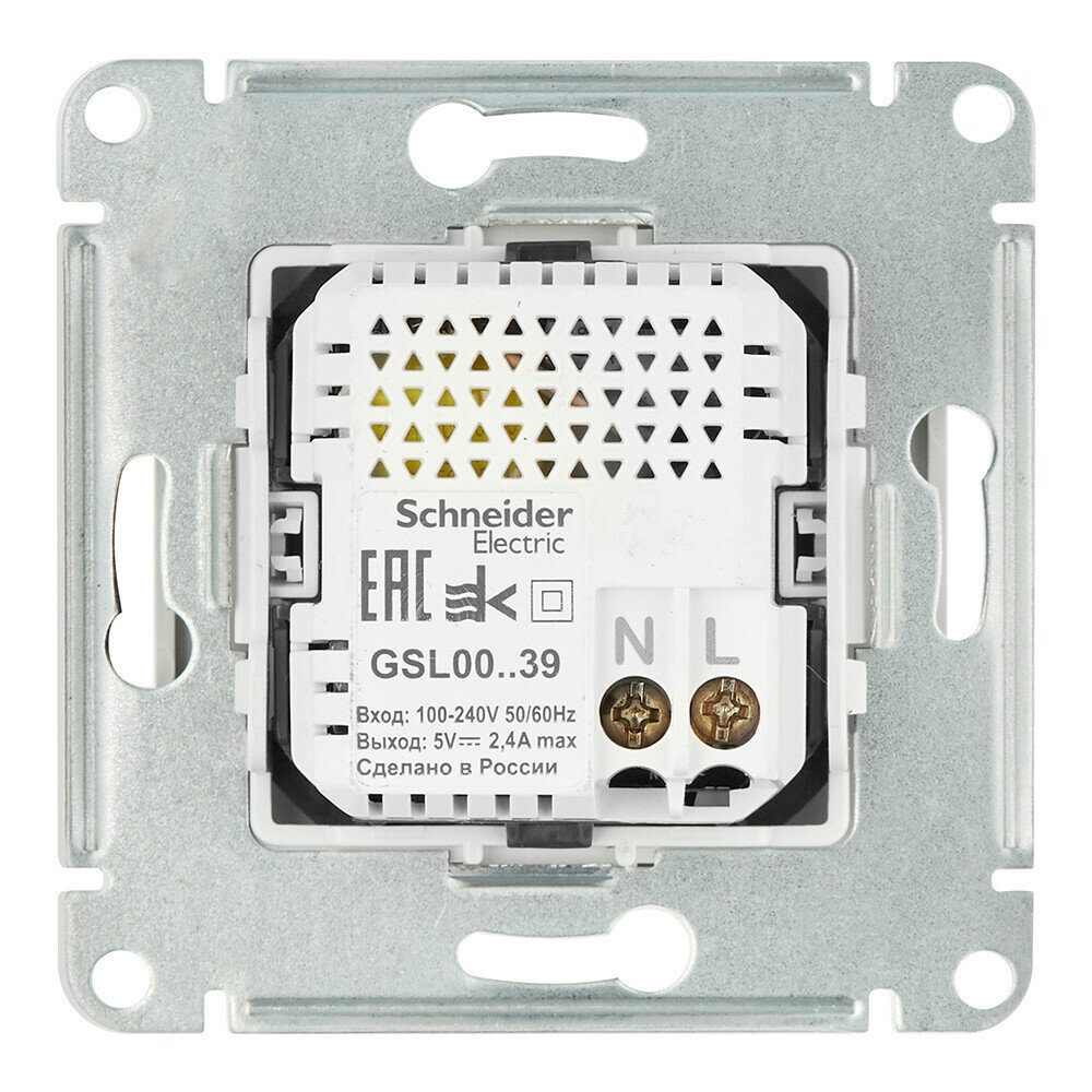 Розетка USB Schneider Electric Glossa скрыт. IP20 белый (упак.:1шт) - фото №7