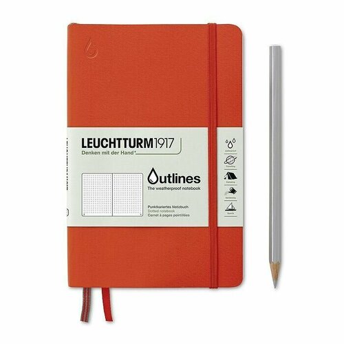 Блокнот Leuchtturm1917 Outlines B6+ (12.5x19см.) 150г/м2 - 89 стр. в точку, водонепроницаемая гибкая обложка, цвет: Оранжевый Сигнальный