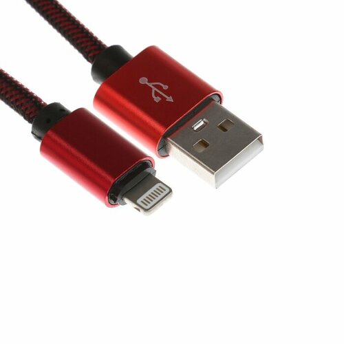 Кабель Lightning - USB, 2.1 А, оплётка нейлон, 2 метра, красный кабель usb 8 pin usams us sj336 u29 2 0м круглый 2 1a нейлон магнит цвет красный