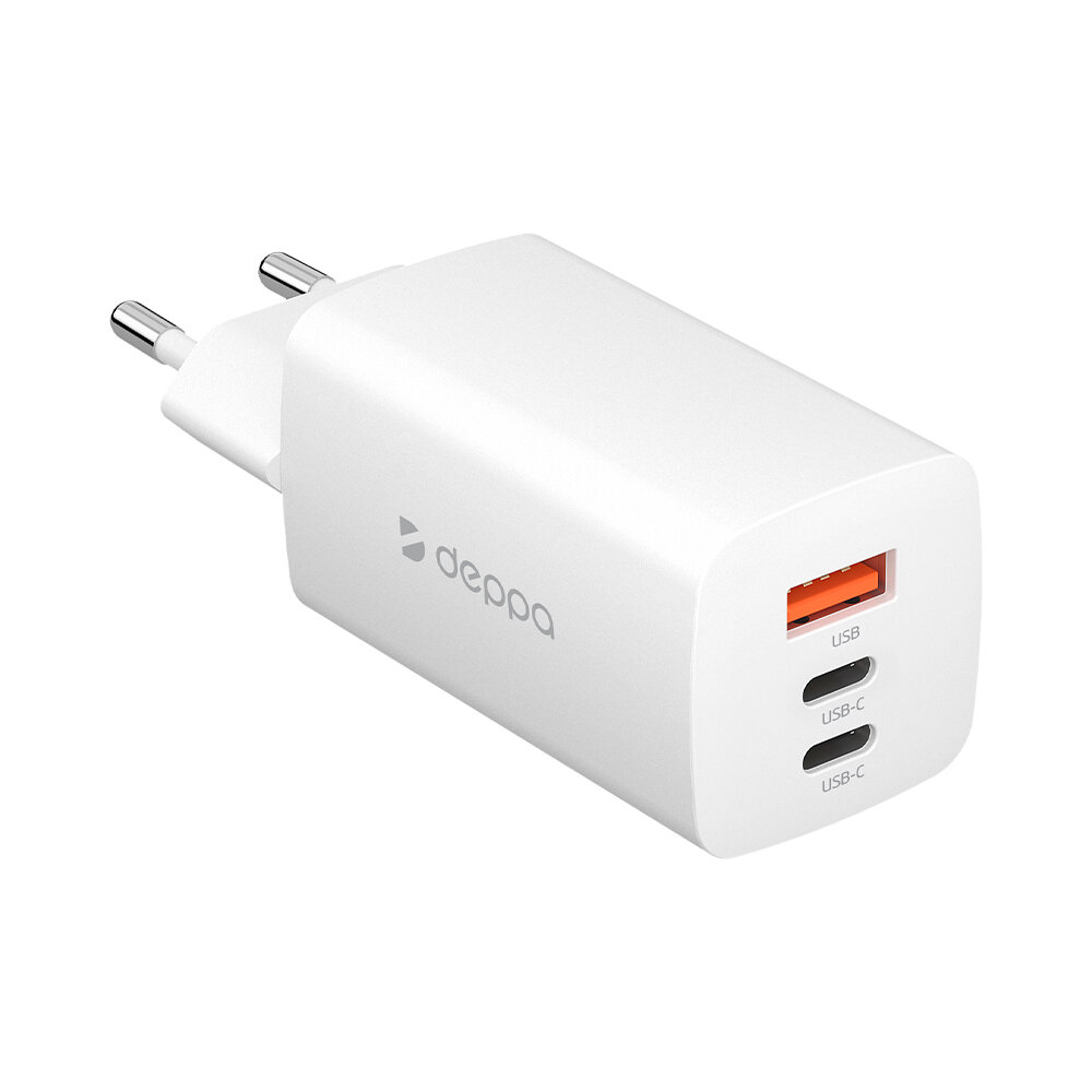 Сетевое зарядное устройство для телефона 2хUSB-C + USB A, PD 3.0, QC 3.0, 65W, белый, Deppa, Deppa 11443