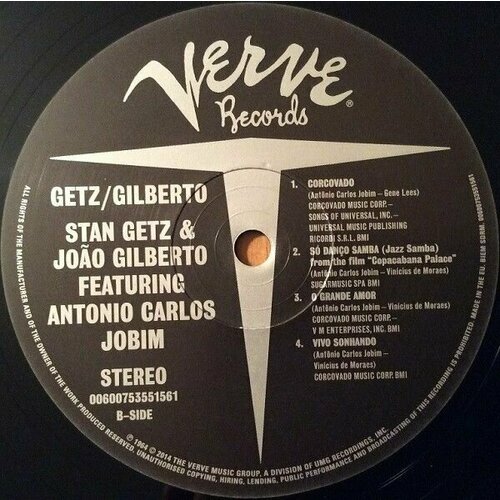 Виниловая пластинка Stan Getz, Joao Gilberto, Antonio Carlos Jobim. Getz / Gilberto (LP, Remastered, Stereo) виниловая пластинка getz stan byrd charlie jazz samba acoustic sounds 0602448644183