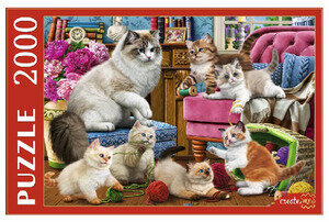 *Puz 2000д. РыжийКот Кошка с пушистыми котятами (Ф2000-1524)